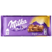 Milka Шоколадная плитка с тремя разными видами карамельной начинки Triple Caramel 90 г